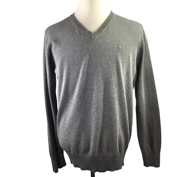 Hurley V Neck Sweater Men's XL Pullover Gray Long Sleeve 100% Cotton Casual Knit - Picture 4 of 10